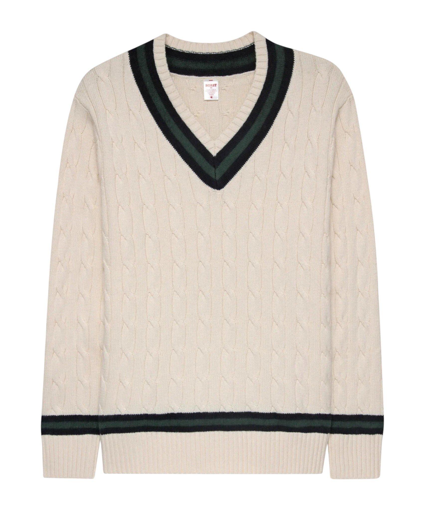 Boast Men's Cable-Knit Sweater - Ivory/Navy/Green - IVORY/NAVY/GREEN